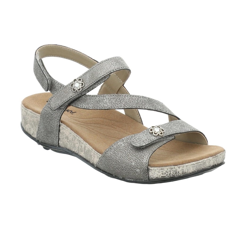 Romika Women’s Fidschi 54 Leather Strappy Wedge Comfort Sandals in Platinum